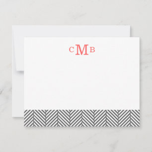 Charcoal Herringbone Custom Monogram Stationery Card