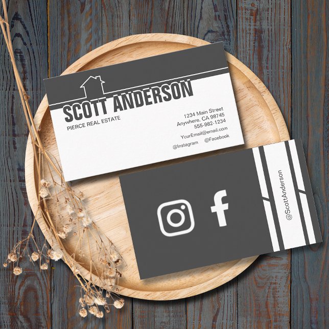 Charcoal Home Icon Social Media Business Card (Creator Uploaded)