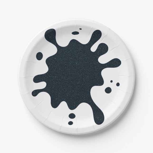 Charcoal Ink Drop Party Plate – Customizable (Front)