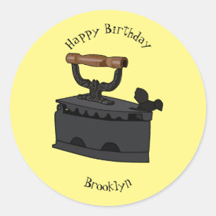 Charcoal iron cartoon illustration classic round sticker