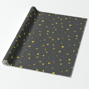Charcoal Japanese Dandelion Floral Pattern Wrapping Paper