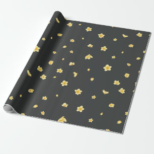 Charcoal Japanese Wintersweet Floral Pattern Wrapping Paper