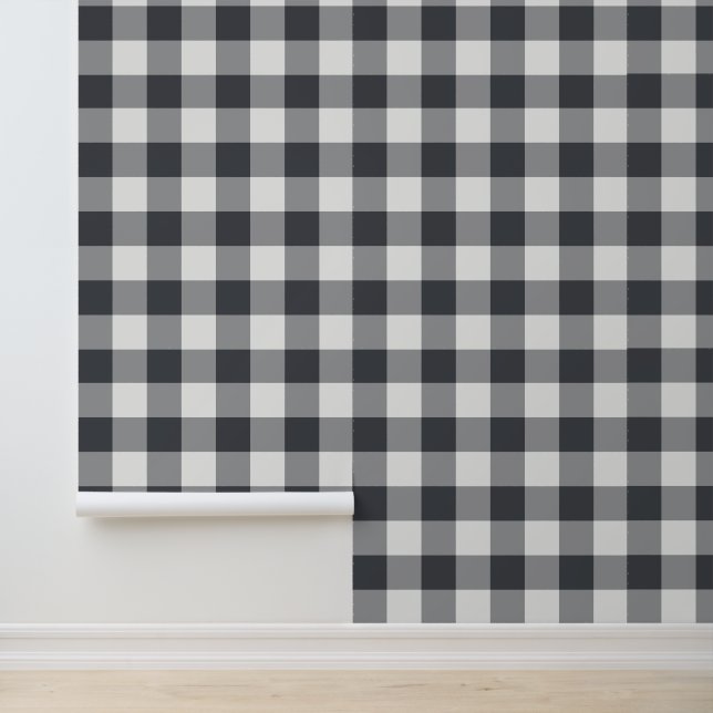 Charcoal Large Buffalo Check Gingham Wallpaper (Application)