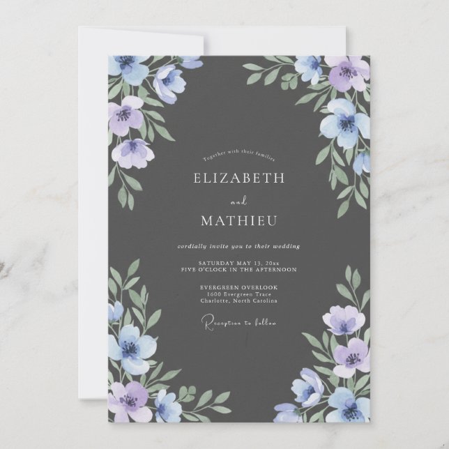 Charcoal Lavender Wildflower Wedding Invitation (Front)