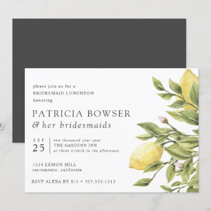 Charcoal lemons and leaves Bridesmaid Luncheon Invitation