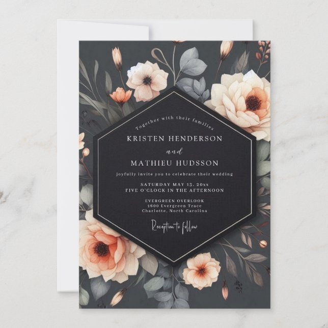 Charcoal Luminous Bloom Wedding Invitation (Front)