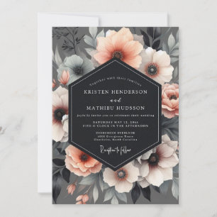 Charcoal Luminous Flora Wedding Invitation