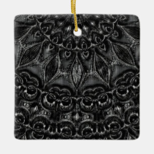 Charcoal Mandala Ceramic Ornament