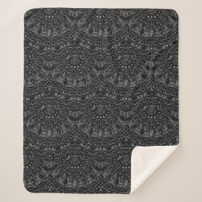 Charcoal Mandala Sherpa Blanket  (Front)
