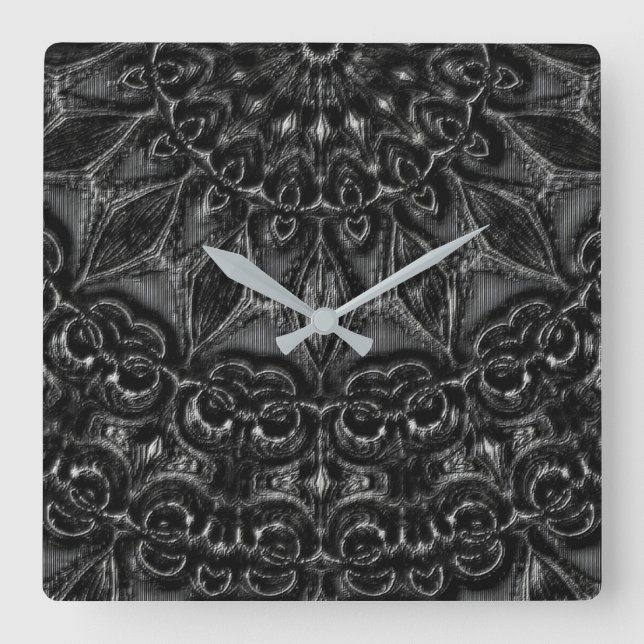 Charcoal Mandala   Square Wall Clock (Front)