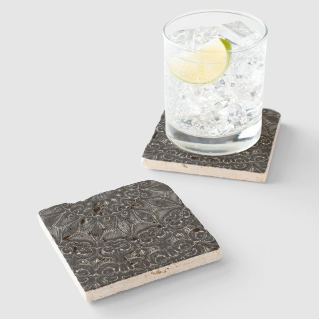 Charcoal Mandala  Stone Coaster (Side)