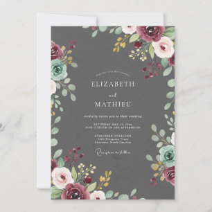 Charcoal Maroon Vine Wedding Invitation