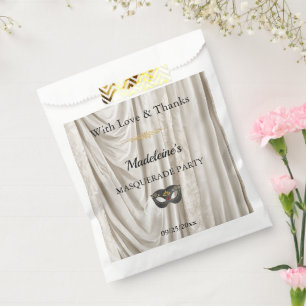 Charcoal Masquerade White Damask Gold Favour Bag