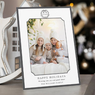 Charcoal Minimal Happy Holidays Photo Holiday Card