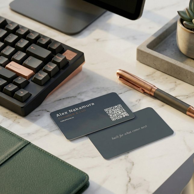 Charcoal Minimal QR Code Tech Founder Startup  Business Card (Charcoal Minimal QR Code Tech Founder Startup Business Card)