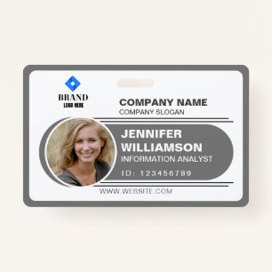 Charcoal Minimalist Business QR Employee Photo ID Badge