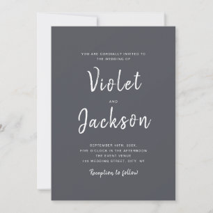 Charcoal minimalist handwritten script wedding invitation