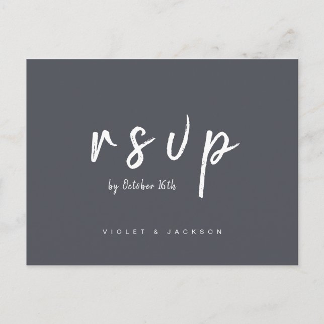 Charcoal minimalist script wedding RSVP Invitation Postcard (Front)