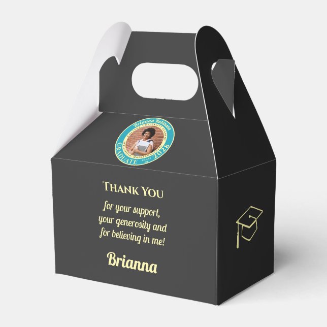 Charcoal Modern Graduation Photo Thank You Favor Box (Front Side)