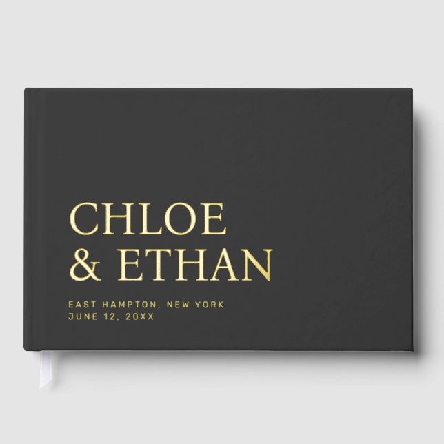 Charcoal Modern Mariage Foil Livre d'invité (Recto)