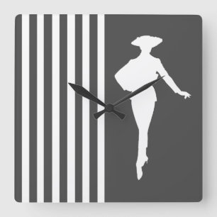 Charcoal Modern Stripes with Fashion Silhouette Square Wall Clock