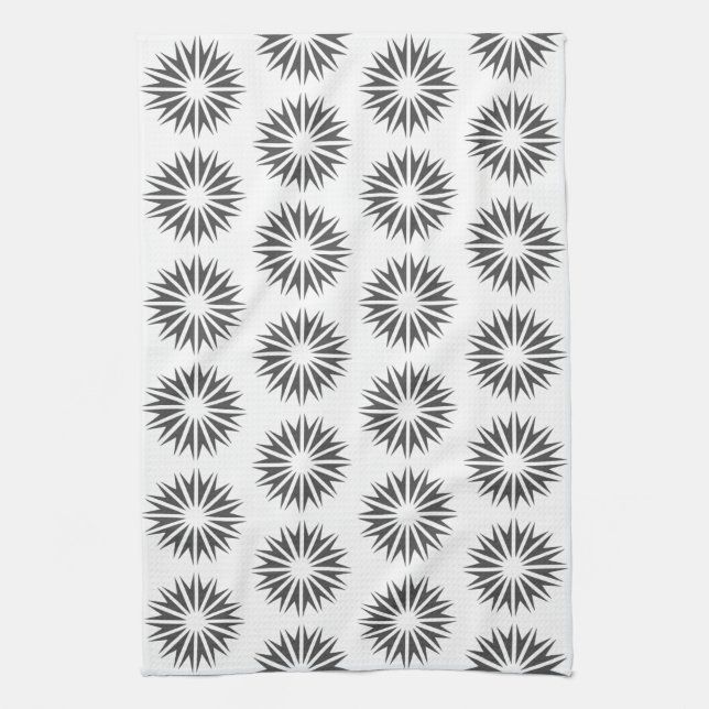 Charcoal Modern Sunbursts Kitchen Towel (Vertical)
