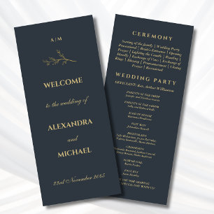 Charcoal Monogram Botanical Minimalist Wedding  Program