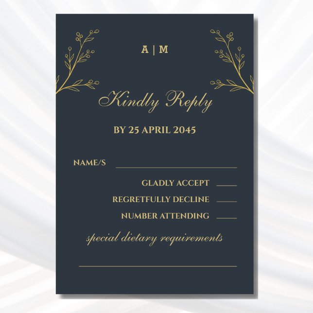 Charcoal Monogram Botanical Wedding RSVP Card (Creator Uploaded)