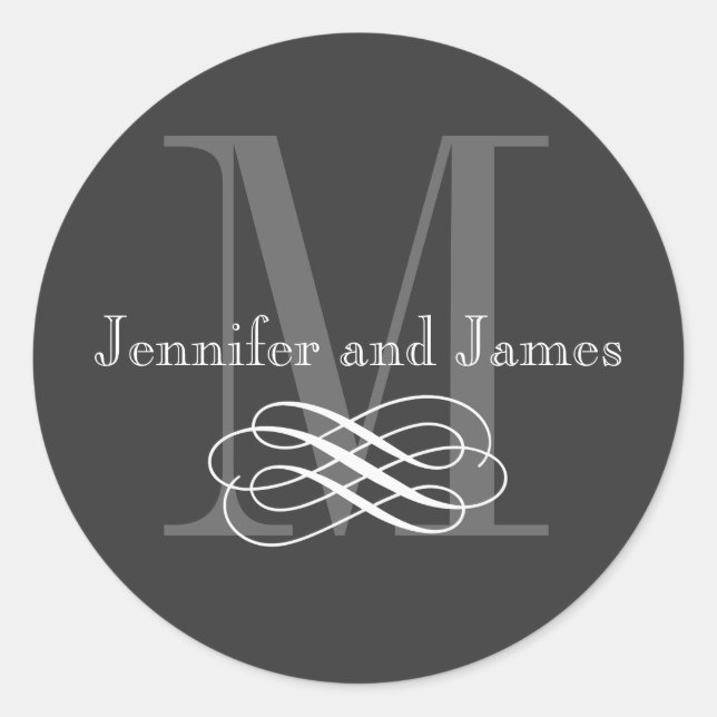 Charcoal Monogram Wedding Logo Stickers (Front)