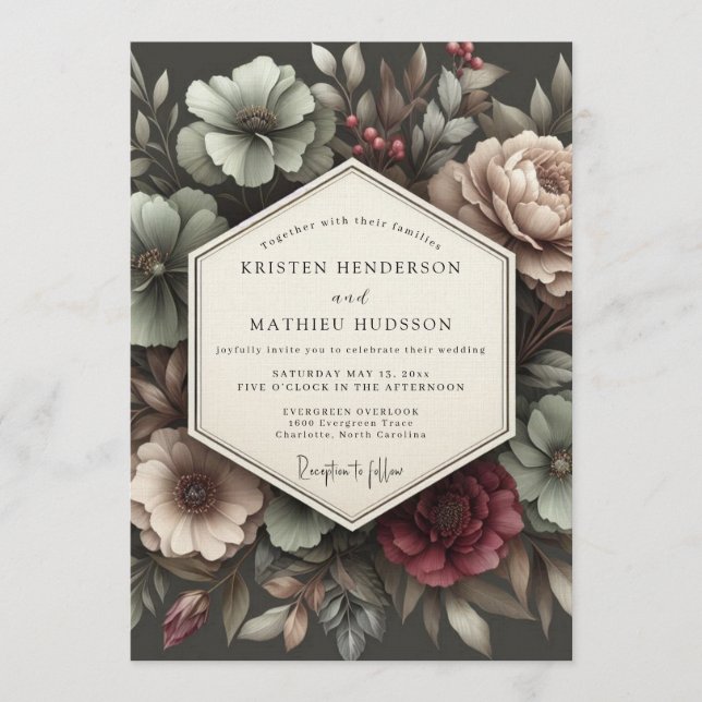 Charcoal Moody Gothic Wedding Invitation (Front)