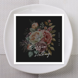 Charcoal Moody Romance Floral Wedding Napkin