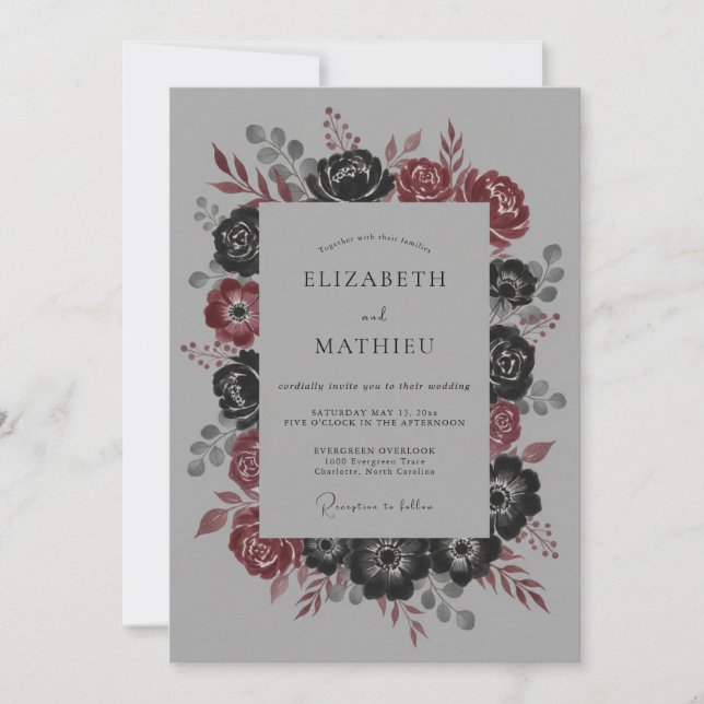 Charcoal Moody Winter Wedding Invitation (Front)