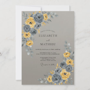Charcoal Mustard Petal Wedding Invitation