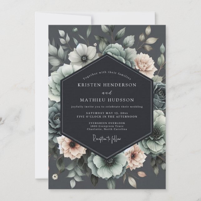 Charcoal Muted Anemone Wedding Invitation (Front)