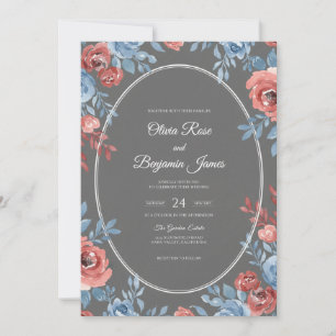 Charcoal Muted Coral Painted Wedding Invitation