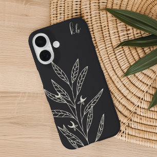 Charcoal Mystic Boho Botanical Monogram iPhone 16 Case