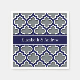 Charcoal Navy Wht Moroccan #5DS Navy Name Monogram Napkin