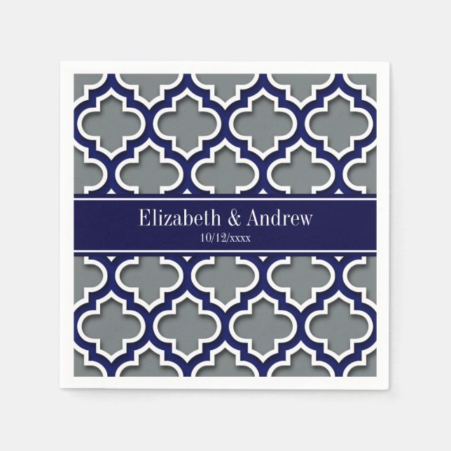 Charcoal Navy Wht Moroccan #5DS Navy Name Monogram Napkin (Front)