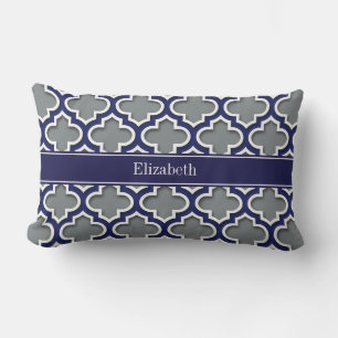 Charcoal Navy Wht Moroccan #5DS Navy Name Monogram Outdoor Pillow