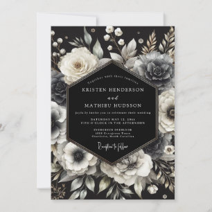Charcoal Opulent Bloom Wedding Invitation