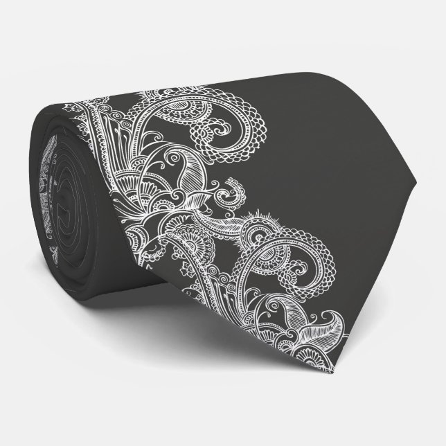 Charcoal Paisley  Spiral Tie (Rolled)
