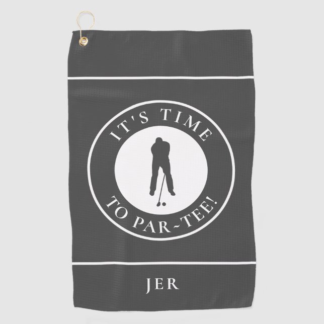 Charcoal Par TEE Time Golfer Name Custom Funny Golf Towel (Front)