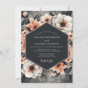Charcoal Peach Still Life Wedding Invitation