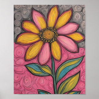 Charcoal Pencil Flowers- Stained Glass Daisy Poster