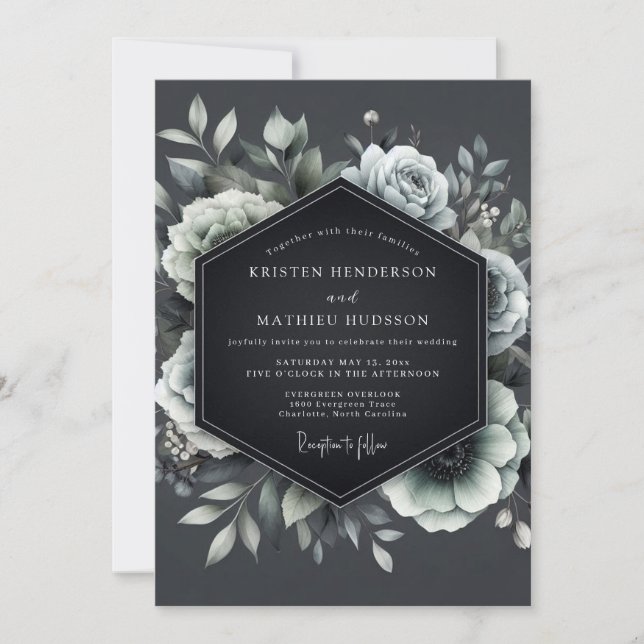 Charcoal Penumbral Bloom Wedding Invitation (Front)