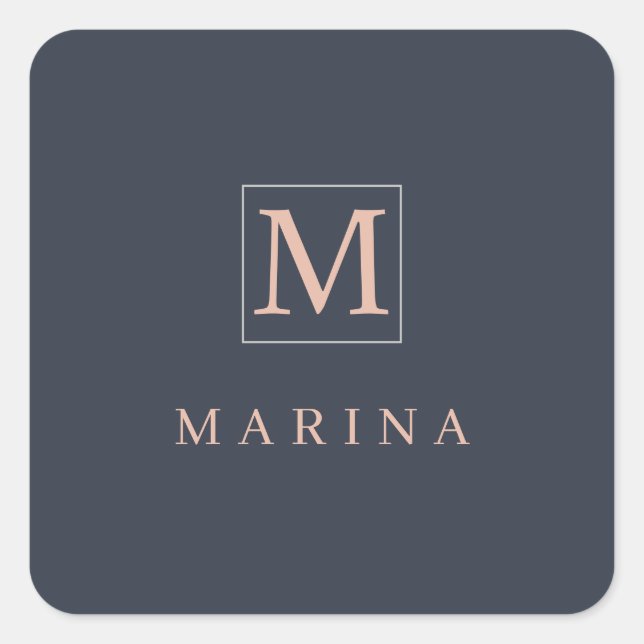 Charcoal personalized initial name square sticker (Front)