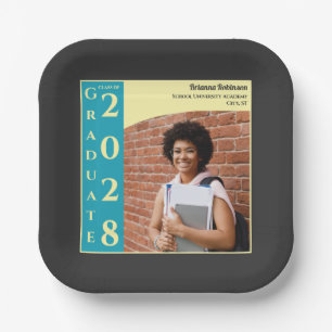 Charcoal Photo Modern Graduation Cap Party Paper Plate