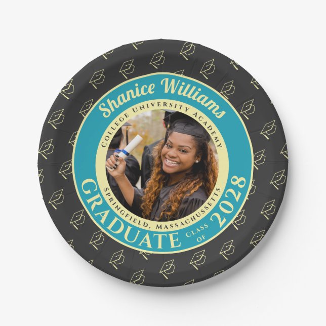 Charcoal Photo Modern Graduation Party Paper Plate (Front)