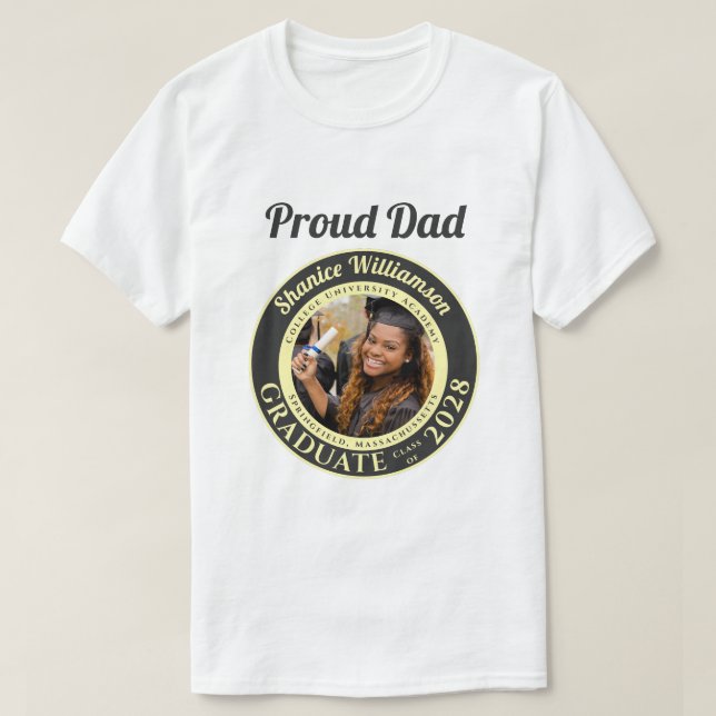 Charcoal Photo Modern Graduation Proud Dad T-Shirt (Design Front)