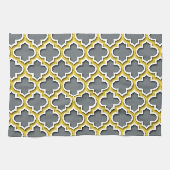 Charcoal Pineapple White Moroccan Quatrefoil #5DS Kitchen Towel (Horizontal)